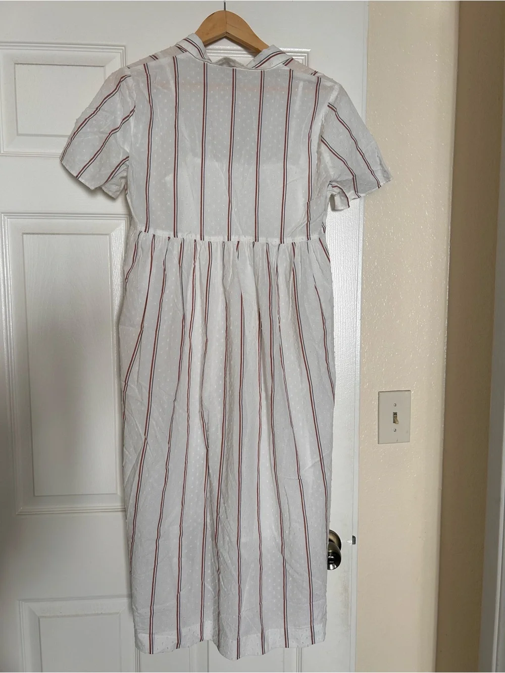 Madewell White Clip Dot Midi Shirt Dress with Blue and Rust Stripes Size Small - Picture 6 of 6